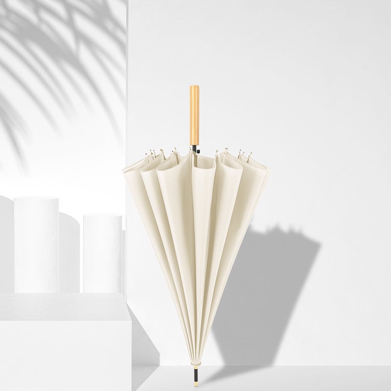 16 Bone Plain Color Long Handle Umbrella Creative Small Fresh Simple Solid Color Wooden Handle Umbrella Fixed Print Logo Advertising Umbrella Multicolor - Image 1